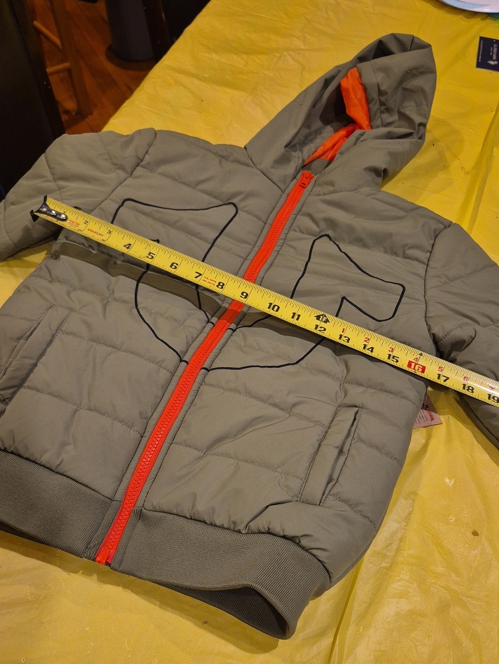 True Religion Gray Puffer Jacket with Orange Zipper and Hood Lining